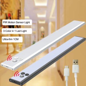 Lumière de placard LED mince 30cm 3 couleurs en un 41Led capteur de mouvement Rechargeable USB à intensité variable magnétique sous les lumières de l'armoire