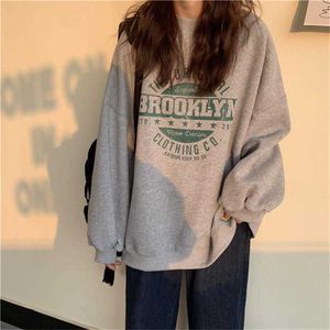 Dunne truien Sweatshirt Mode Herfst Designer Losse Crewneck Sweatshirt Harajuku Hoodie Polerones Mujer Kpop Kleding 210928