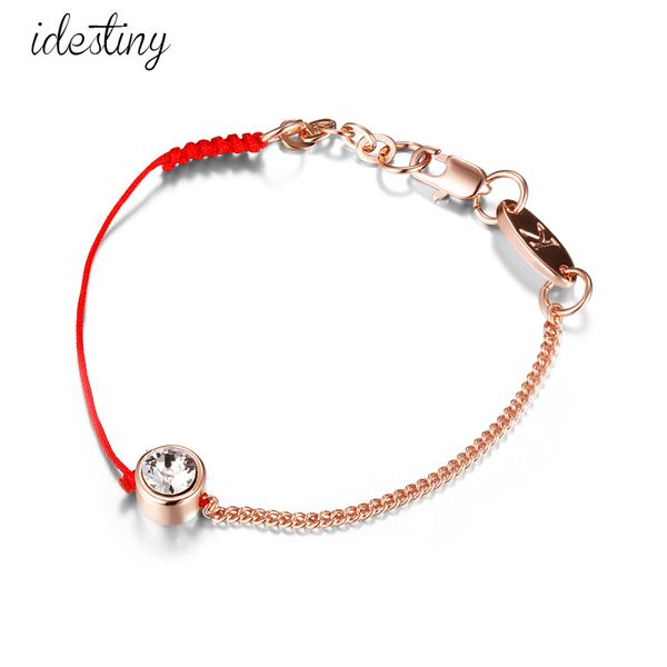 Bracelet en ligne de corde de fil de cordon rouge et noir fin avec des cristaux de la chaîne plaquée or autrichienne cadeau pour femme