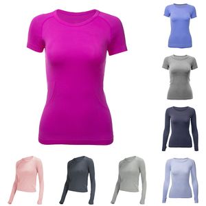 T-shirt mince à manches courtes T-shirt de sport pour femmes de yoga Portez un t-shirt à manches longues respirant pour femmes en sueur humide ouaté tricoté à haute élasticité