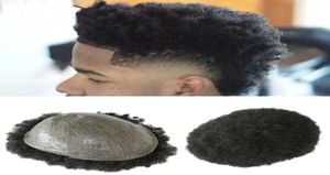 Dunne Huid 6MM Man Afro Krullend Haar Unit Zwart Heren Kinky Krul Mannelijke Toupetje Menselijke Haren Pruiken Kinky Curlys PU Volledige Machine Made6688444