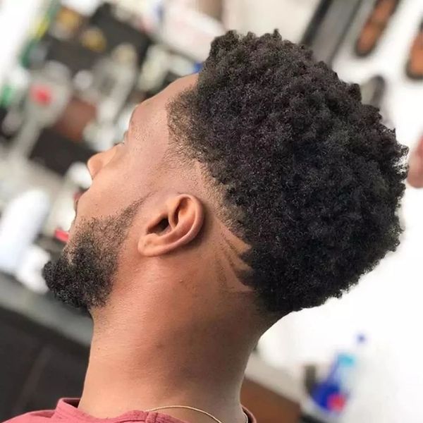 Piel fina 6MM Hombre Afro Unidad de cabello rizado Negro Para hombre Kinky Curl Male Toupee Pelucas de cabello humano