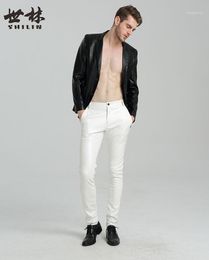 Pantalon pour hommes Thin Splice Fashion Personnalité Moto Faux Cuir Hommes Pieds Pu Pantalon pour hommes Pantalon Homme Rouge Blanc Noir1