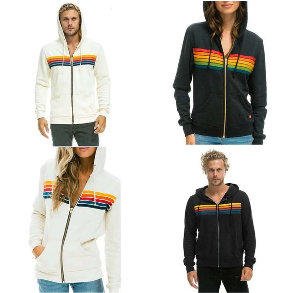 Sudadera de primavera delgada Mujeres/niña O-Neck Rainbow Stripe Lighting Impresión Camiseta de manga larga Fashion Europe-USA Style