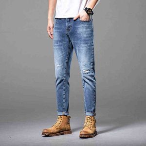 Dunne zomer licht jeans heren mode merk persoonlijkheid trend elastische vrije tijd high-end pantsj6ce