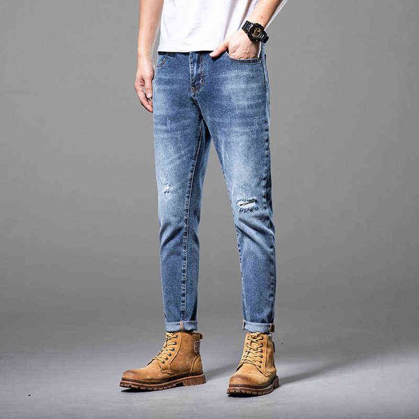 Thin Summer Light Jeans Moda para hombre Marca Personalidad Tendencia Elástico Ocio High-end PantsJ6CE