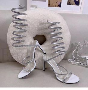 Sandalias de diamantes de imitación envueltas en los tacones de tobillo alto de verano Summer de la línea recta Show de moda OCN Zapatos de mujer de gran tamaño 38