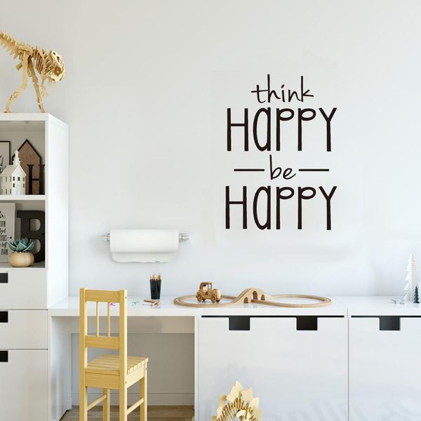 Pegatina de pared Think Happy Be Happy, proverbios ingleses, decoración del hogar, sala de estar, dormitorio, Mural, papel tapiz, pegatinas creativas