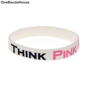 100 stks Denk aan roze siliconen rubberen armband voor borstkanker bewustzijn uitgesloten en ingevuld in kleur volwassen grootte