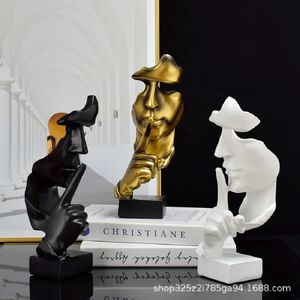 Le silence sculpture de statue de penseur est des figurines d'or décoration rétro de résine rétro pour l'étude de bureau salon