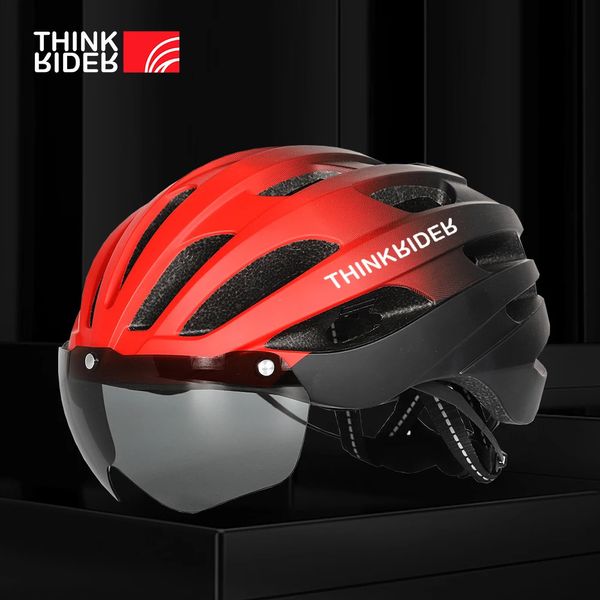 ThinkRider-casco de ciclismo para hombre y mujer, luz LED, lente de bicicleta de montaña para montar en bicicleta, deportes, monopatín, Scooter 240312