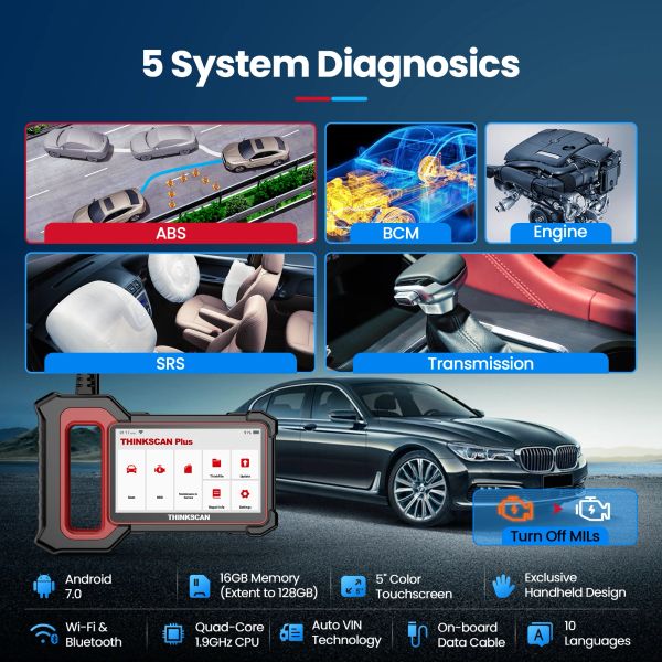 ThinkScan Plus S4 OBD2 Scanner ABS / SRS / ECM / TCM / BCM avec 3 réinitialisation OBD2 Diagnostic Scanner Automotive Diagnostic Outils 2023
