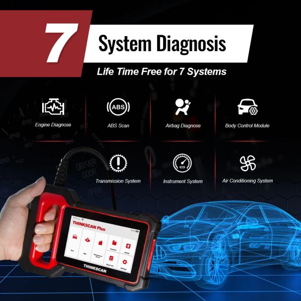 ThinkScan Plus S7 OBD2 Scanner Tous les outils de diagnostic de voiture avec 7 moteur système SRS lecteur de code 5 facultatif réinitialisé la durée de vie gratuite