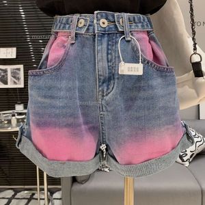 Dertien rijen Women's Nieuwe 2023 Casual Design Sense mode veelzijdige stijl Koreaanse das geverfd breedbeen denim shorts