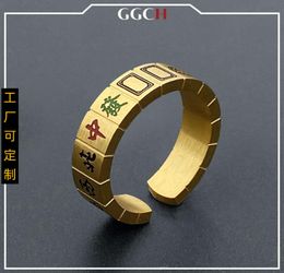 Treize Yao Mahjong mode créative titane acier anneau ouvert hommes039s et femmes039s tendance personnalité polyvalente bague Jewelr1924731