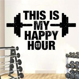 Dit is mijn happy hour fitness muur sticker sportschool citeer vinyl muur sticker training bodybuilding slaapkamer verwisselbare huis decor S173 2106289p