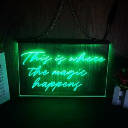 Panneau néon LED «C'est là que la magie se produit», décoration murale du nouvel an, chambre à coucher de mariage, veilleuse 3D