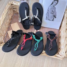 Sandales string pour les femmes designers revire cordon sandales en cuir en cuir strings sandles tongs plats sandale d'été plate noire cristal rouge confortable sandels chaussures