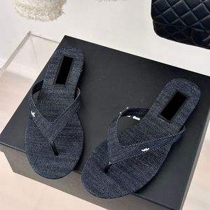 TANGAS DESIGNILLA DE MOMEN Slip Flip-Flops Denim Blue Slingbacks Flat Blow Heel Sandal Mules Slip en plataformas vintage Rafia Sandalia de banda doble