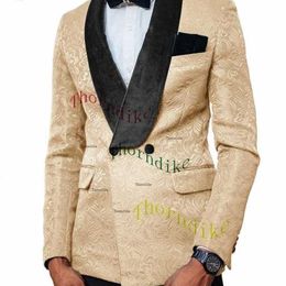 Thorndike Champange Jacquard Suit Slim Fit Traits de boda de doble pecho para hombres Formal Prom Tuxedo 2 PCS Blazer Pant juego de blazer x4RB#