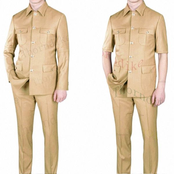 Thorndike Combinati-1 Safari Costumes pour hommes Blazers sur mesure Pantalons Normal Busin Casual Party Singer Groom Wedding Prom X2uB #