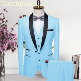 Traje de hombre de gama alta Thorndike, traje de cuello negro, traje de novio de boda para hombre, conjunto con americana de talla estándar, chaqueta de esmoquin, chaleco 240118