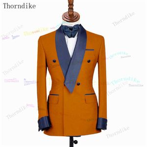 Thorndike Orange 2 pièces hommes costumes marié Terno Masculino fumer Slim Fit hommes costumes de mariage Blazer veste de smoking + pantalon X0909