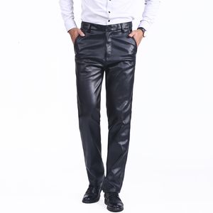 Thoshine Marque Printemps Aumumn Hommes Pantalon En Cuir Taille Haute Droite Moto Biker Pantalon Mâle PU Faux Cuir Casual PantsMX190902