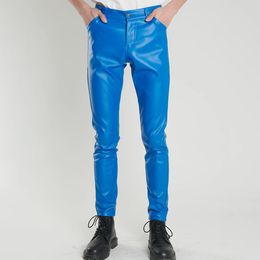 Thoshine marque printemps automne hommes pantalons en cuir coupe maigre élastique mode PU pantalon Punk discothèque fête danse 231225