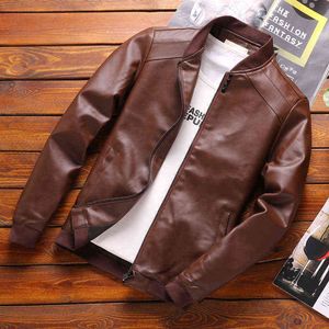 Thoshine Brand Spring herfst Men Pu Leather Jackets Knoppen Dunne Koreaanse mode Casual Jackets Outerwear Slim Fit Leather Jacket L220725
