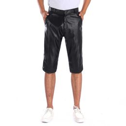 Thoshine merk zomer mannen lederen shorts elastische bovenkleding korte broek mannelijke mode PU 210714