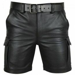Thoshine merk zomer mannen lederen shorts elastische bovenkleding korte broek mannelijke mode PU faux lederen shorts 220421