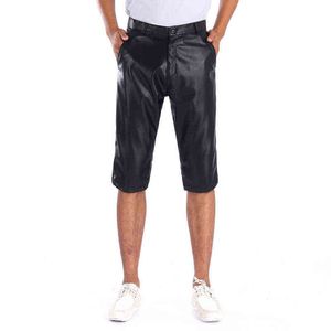 Thoshine merk zomer mannen lederen shorts elastische bovenkleding korte broek mannelijke mode PU lederen shorts H1206