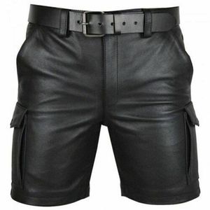 Thoshine marque été hommes Shorts en cuir vêtements d'extérieur élastiques pantalons courts mode masculine PU Faux 220621