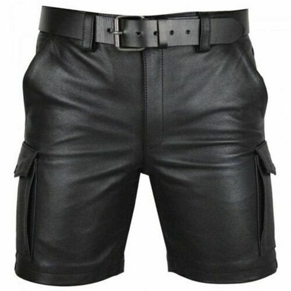 Thoshine Marque D'été Hommes En Cuir Shorts Élastique Survêtement Pantalon Court Mâle De Mode PU Faux 210713