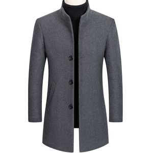 Thoshine Marque Hiver 30% Laine Hommes Épais Manteaux Slim Fit Col Montant Mâle Mode Laine Mélange Vestes Vestes Smart Casual Trench 201126