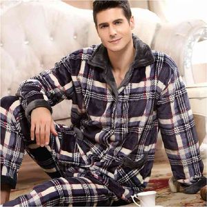 Thoshine Hiver Épais Corail Polaire Hommes Pyjamas Ensembles de Sommeil Hauts Bas Mâle Flanelle Chaud Vêtements De Nuit Thermique Maison Vêtements 210901