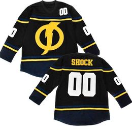 Thr # 00 Static Shock Black Hockey Jersey 100% gestikt Elke naam Ander nummer Aangepaste Hockey Jerseys S-5XL