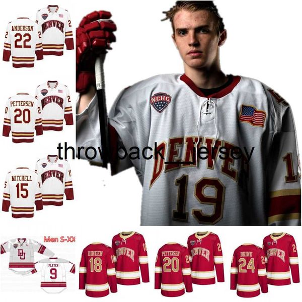 jue 18 Ryan Barrow Denver Pioneers NCAA College Hockey Jersey Brett Stapley Ian Mitchell Kohen Olischefski Liam Finlay Emilio Pettersen Bobby Brink Matt Carle Guttm