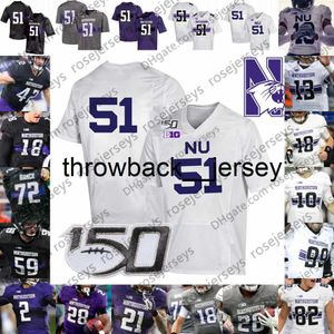 Thr 2019 Northwestern # 13 Trevor Siemian 51 Pat Fitzgerald 28 Jeremy Larkin 11 Aidan Smith Noir Gris Violet Blanc Vintage CFB 150TH Jersey 4XL