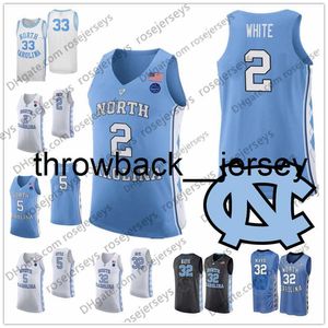 Thr 2020 North Carolina Tar Heels Basketball Bleu Noir Blanc 2 Coby 13 Cameron Johnson 32 Luke Maye 5 Nassir Little UNC Jerseys 4XL