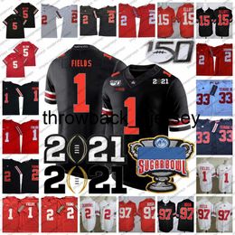 thr 2021 Ohio State Buckeyes Justin Fields Jersey OSU Playoff #1 #2 Chris Olave Chase Young #15 Elliott #5 Garett Wilson Master Teague III