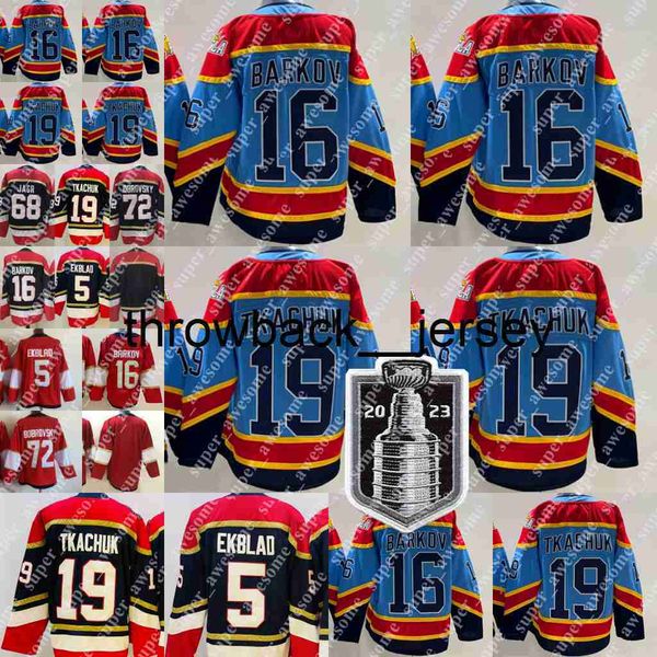 Thr 2023 Patch Final de la Coupe Stanley 16 Maillot Aleksander Barkov 19 Maillots de Hockey Matthew Tkachuk Sergei Bobrovsky Aaron Ekblad Bleu Clair Rouge Marine Blanc Cousu