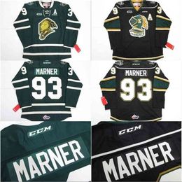 Thr # 93 Mitch Marner Jersey OHL London Knights CCM Premer 7185 Mitch Marner Hombres 100% bordado cosido Camisetas de hockey sobre hielo Verde Negro