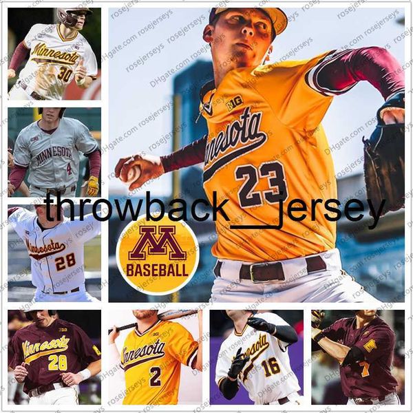 thr Personnalisé 2020 Minnesota Golden Gophers Baseball # 23 Max Meyer 2 Zack Raabe 16 Bertrand 30 Jack Wassel Hommes Jeunesse Kid Jersey 4XL