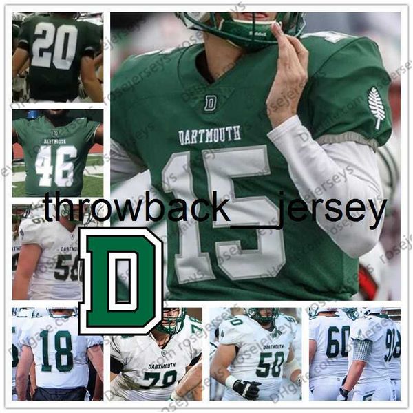 thr Custom Dartmouth Big Green Football Cualquier nombre Número Blanco 12 Derek Kyler 13 Jared Gerbino 31 Caylin Parker 42 Connor Rempel Jersey 4XL