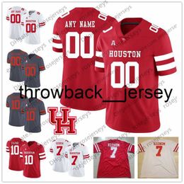 thr Custom Houston Cougars College Football Stitched Elk nummer Naam Rood Wit Grijs #7 Case Keenum 10 Ed Oliver 4 D'Eriq King UH Jersey