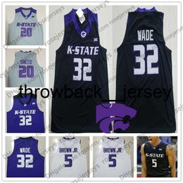 thr Custom Kansas State Wildcats Basketbal Elk Naam Nummer Wit Paars Zwart #32 Dean Wade 5 Barry Brown Jr. Mannen Jeugd Kid Jerseys 4XL