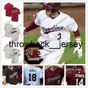 Thr Custom NCAA Gamecocks # 2 Noah Campbell 3 Brady Allen 5 TJ Hopkins 11 Andrew Eyster 41 Cole Ganopulos Blanc Rouge Noir Baseball Jersey