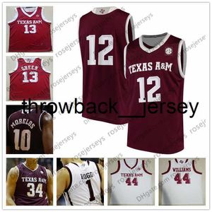 thr Custom Texas AM Aggies College Basketball blanc rouge Cousu N'importe quel nom Numéro # 1 Savion Flagg 2 TJ Starks 21 Christian Mekowulu Jersey S-4XL